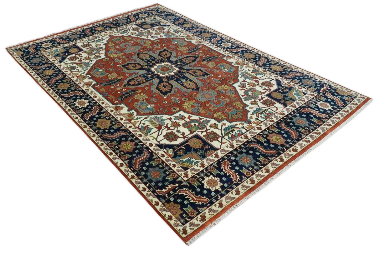 9x12 Premium Fine Hand Knotted Blue, Brown and Ivory Traditional wool Area Rug