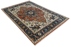 9x12 Premium Fine Hand Knotted Blue, Brown and Ivory Traditional wool Area Rug