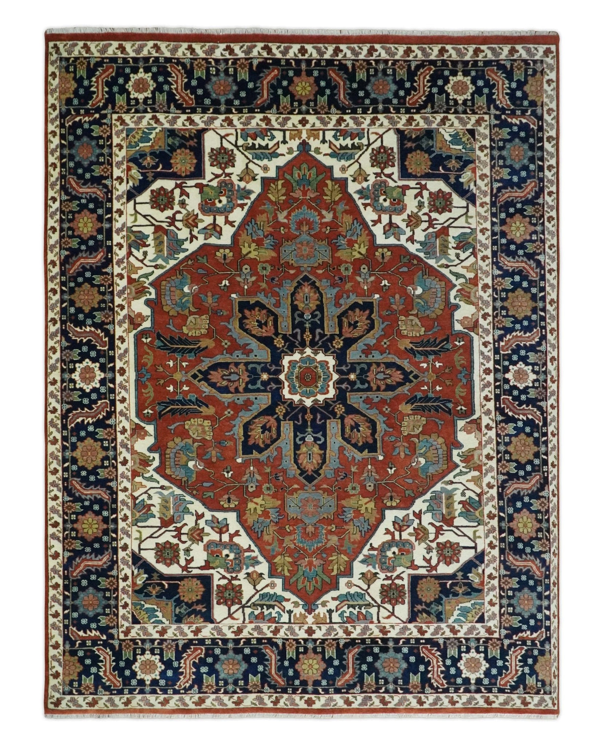 9x12 Premium Fine Hand Knotted Blue, Brown and Ivory Traditional wool Area Rug
