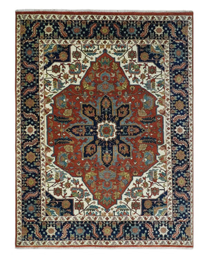 9x12 Premium Fine Hand Knotted Blue, Brown and Ivory Traditional wool Area Rug