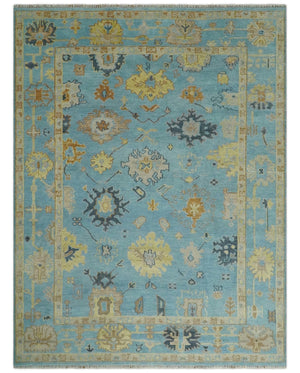 9x12 Wool Traditional Persian Blue and Beige Hand knotted Oushak Area Rug | TRDCP1094912