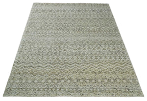 9x12 and 10x14 Hand Knotted Ivory, Beige and Brown Modern Contemporary Southwestern Tribal Trellis Recycled Silk Area Rug | OP28
