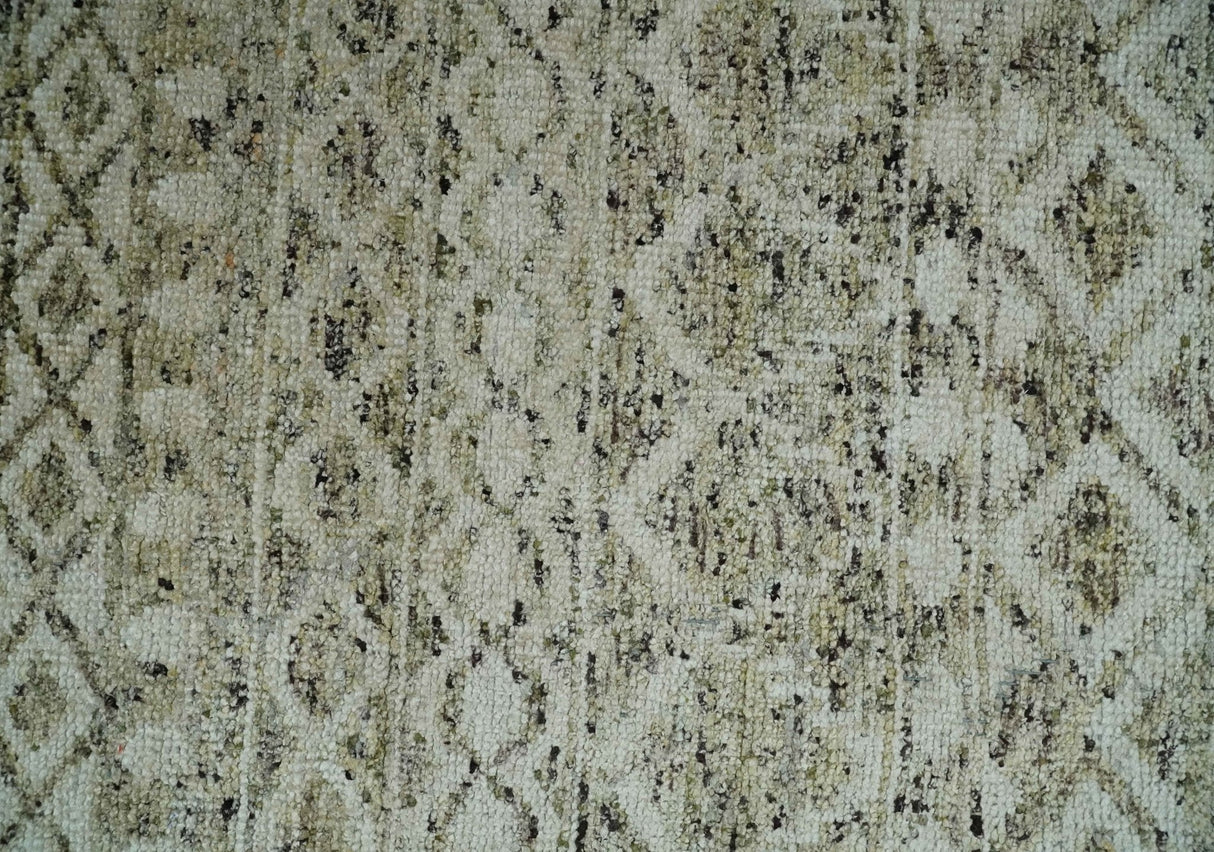 9x12 and 10x14 Hand Knotted Ivory, Beige and Brown Modern Contemporary Southwestern Tribal Trellis Recycled Silk Area Rug | OP28