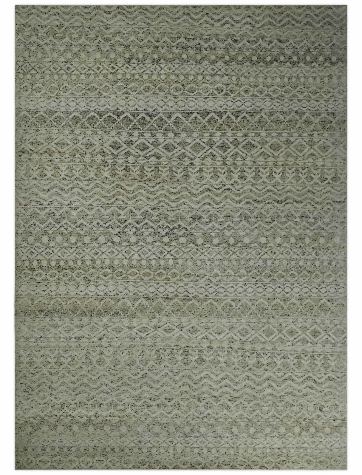 9x12 and 10x14 Hand Knotted Ivory, Beige and Brown Modern Contemporary Southwestern Tribal Trellis Recycled Silk Area Rug | OP28