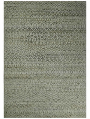 9x12 and 10x14 Hand Knotted Ivory, Beige and Brown Modern Contemporary Southwestern Tribal Trellis Recycled Silk Area Rug | OP28