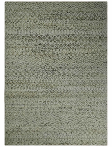 9x12 and 10x14 Hand Knotted Ivory, Beige and Brown Modern Contemporary Southwestern Tribal Trellis Recycled Silk Area Rug | OP28