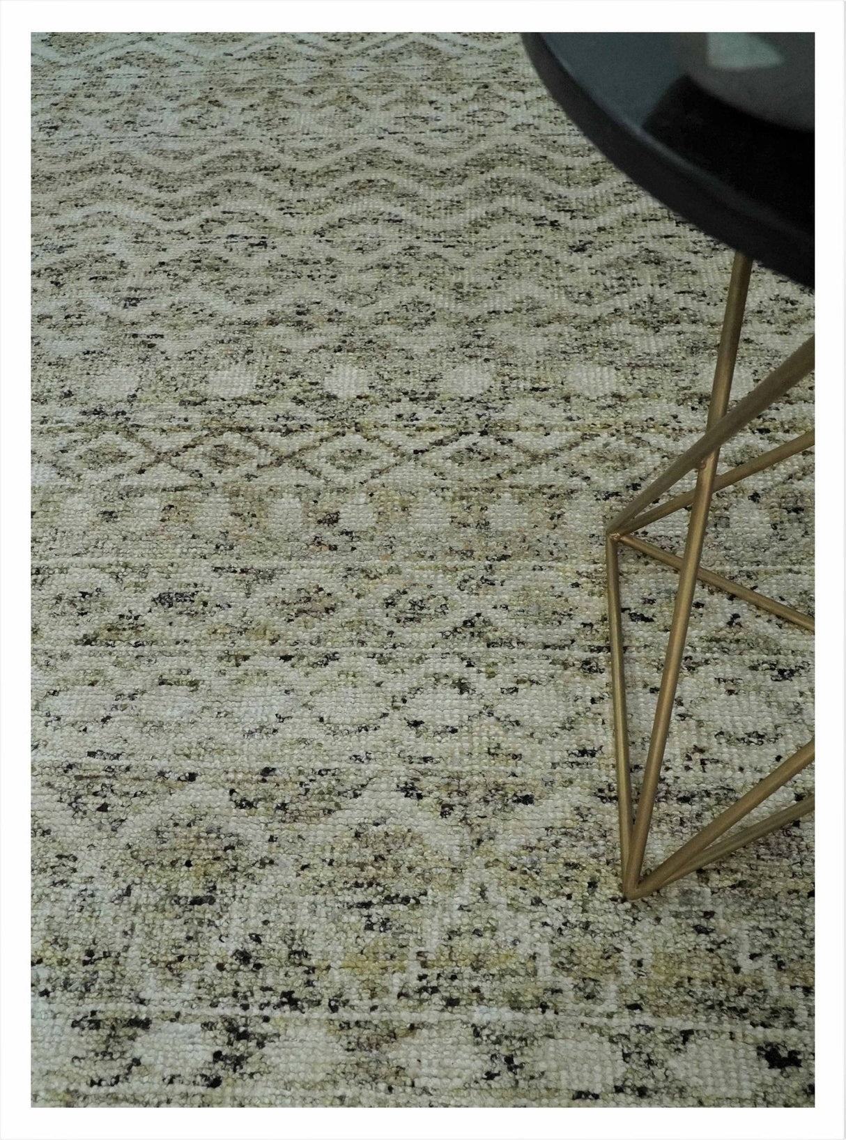 9x12 and 10x14 Hand Knotted Ivory, Beige and Brown Modern Contemporary Southwestern Tribal Trellis Recycled Silk Area Rug | OP28