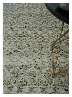 9x12 and 10x14 Hand Knotted Ivory, Beige and Brown Modern Contemporary Southwestern Tribal Trellis Recycled Silk Area Rug | OP28
