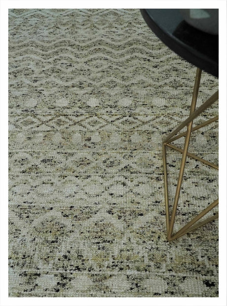 9x12 and 10x14 Hand Knotted Ivory, Beige and Brown Modern Contemporary Southwestern Tribal Trellis Recycled Silk Area Rug | OP28