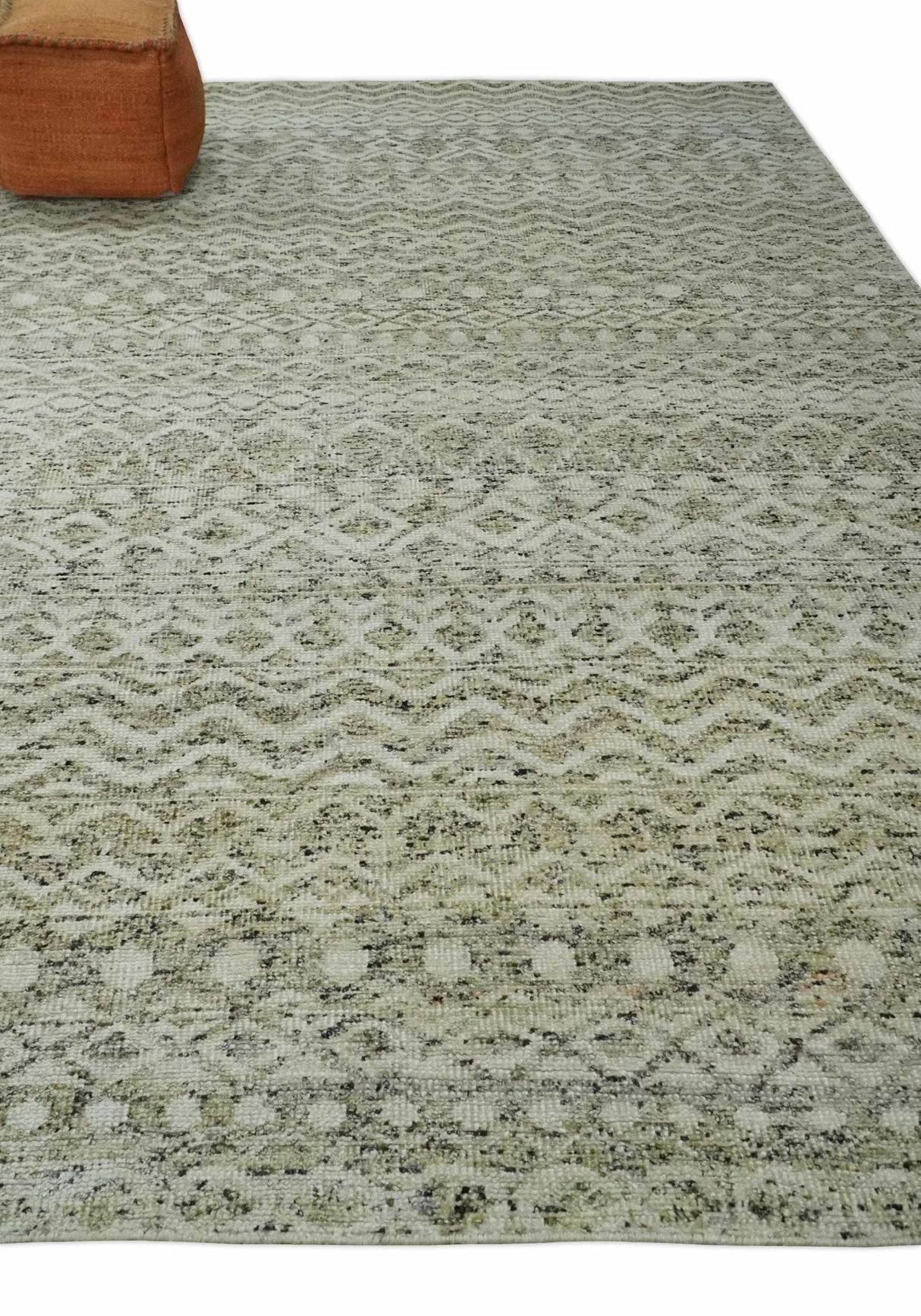 9x12 and 10x14 Hand Knotted Ivory, Beige and Brown Modern Contemporary Southwestern Tribal Trellis Recycled Silk Area Rug | OP28
