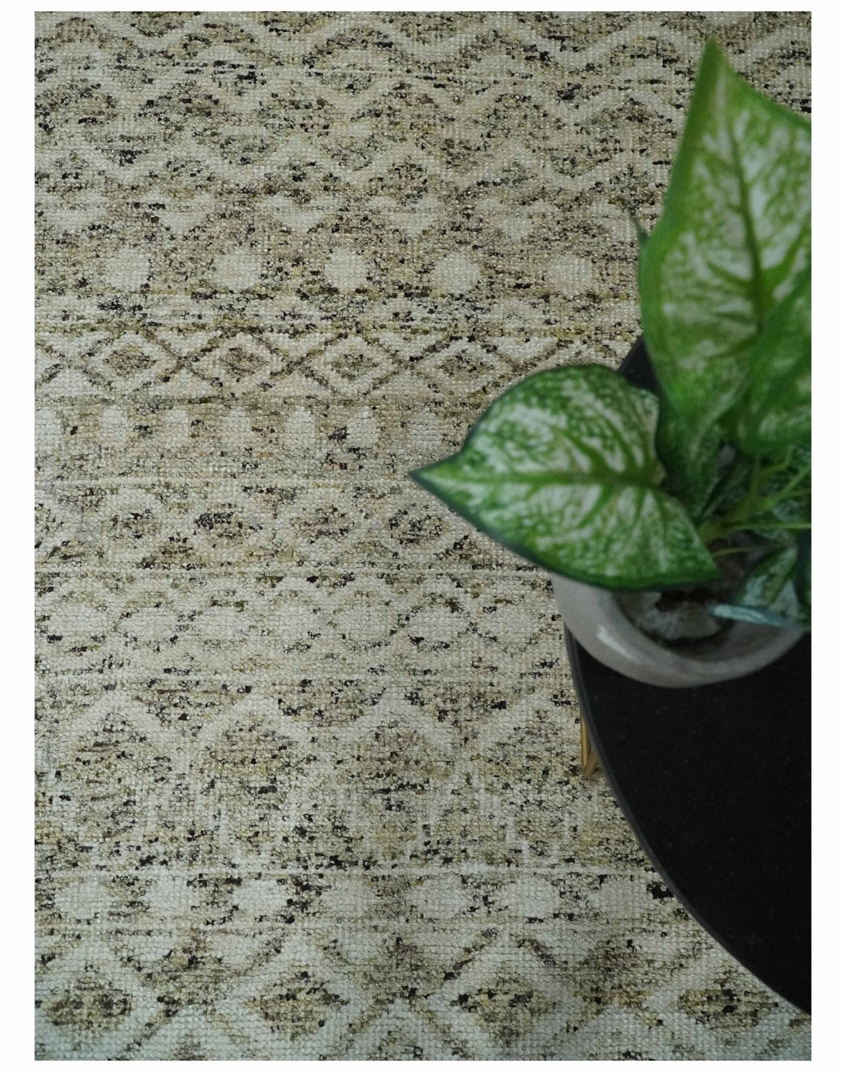 9x12 and 10x14 Hand Knotted Ivory, Beige and Brown Modern Contemporary Southwestern Tribal Trellis Recycled Silk Area Rug | OP28