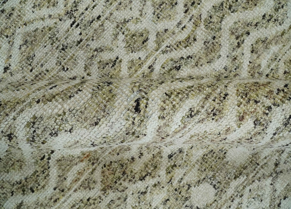9x12 and 10x14 Hand Knotted Ivory, Beige and Brown Modern Contemporary Southwestern Tribal Trellis Recycled Silk Area Rug | OP28