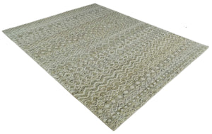 9x12 and 10x14 Hand Knotted Ivory, Beige and Brown Modern Contemporary Southwestern Tribal Trellis Recycled Silk Area Rug | OP28