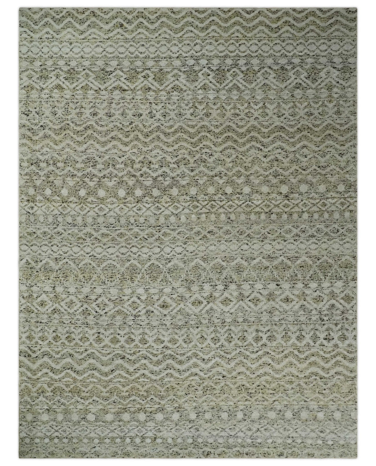 9x12 and 10x14 Hand Knotted Ivory, Beige and Brown Modern Contemporary Southwestern Tribal Trellis Recycled Silk Area Rug | OP28