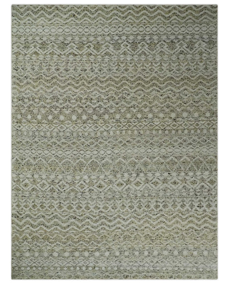 9x12 and 10x14 Hand Knotted Ivory, Beige and Brown Modern Contemporary Southwestern Tribal Trellis Recycled Silk Area Rug | OP28