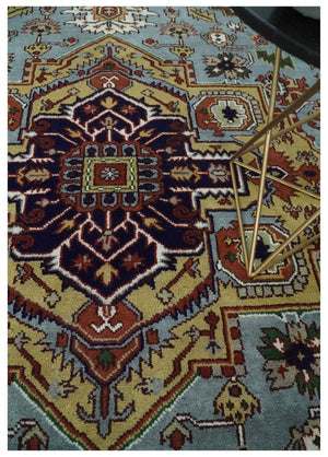 9x12 and Runner Traditional Mustard, Silver and Ivory Hand knotted wool Area Rug