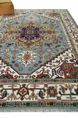 9x12 and Runner Traditional Mustard, Silver and Ivory Hand knotted wool Area Rug