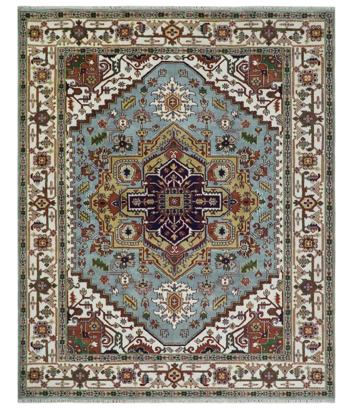 9x12 and Runner Traditional Mustard, Silver and Ivory Hand knotted wool Area Rug
