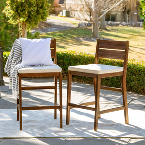 Acacia Wood Outdoor Counter Stools, Set of 2