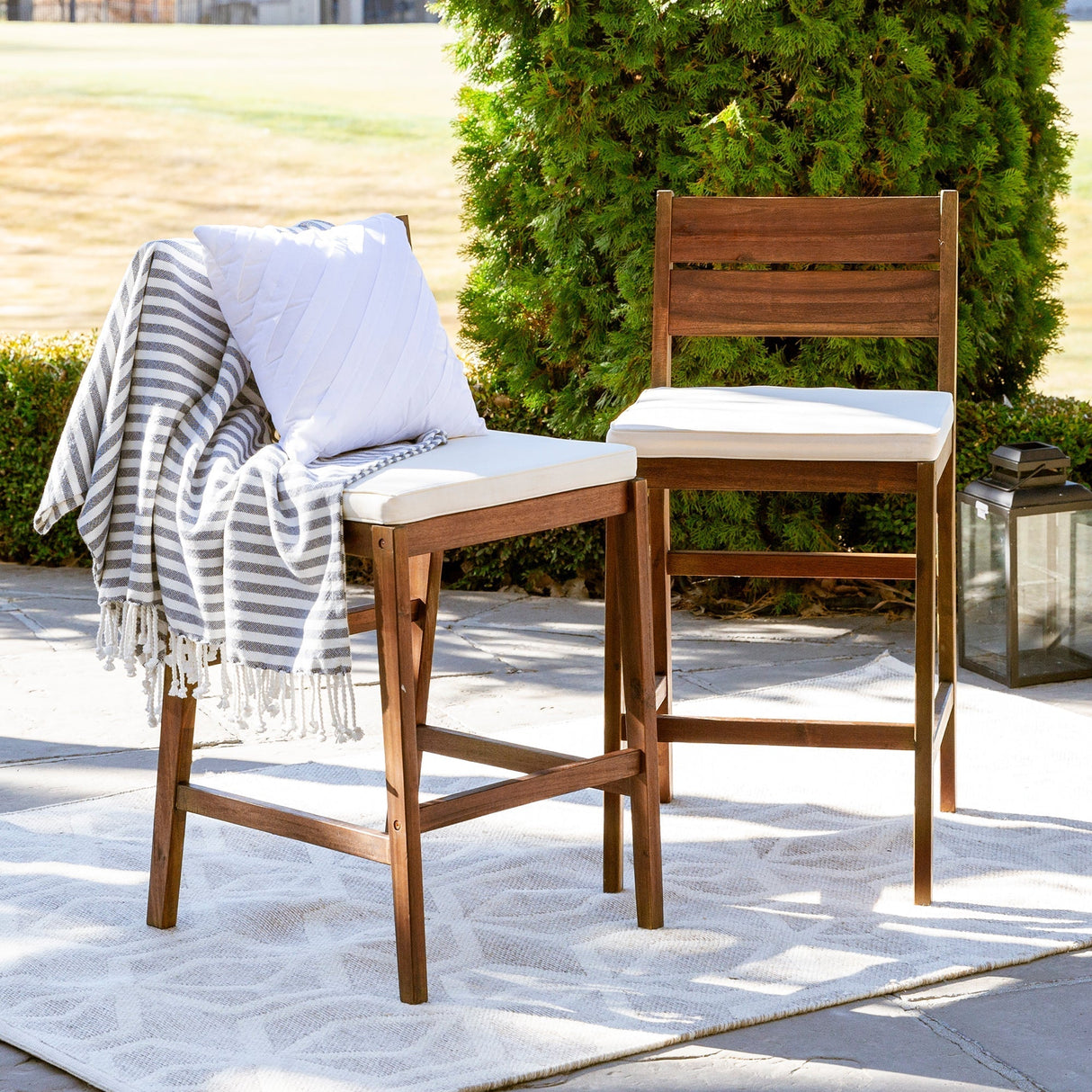 Acacia Wood Outdoor Counter Stools, Set of 2