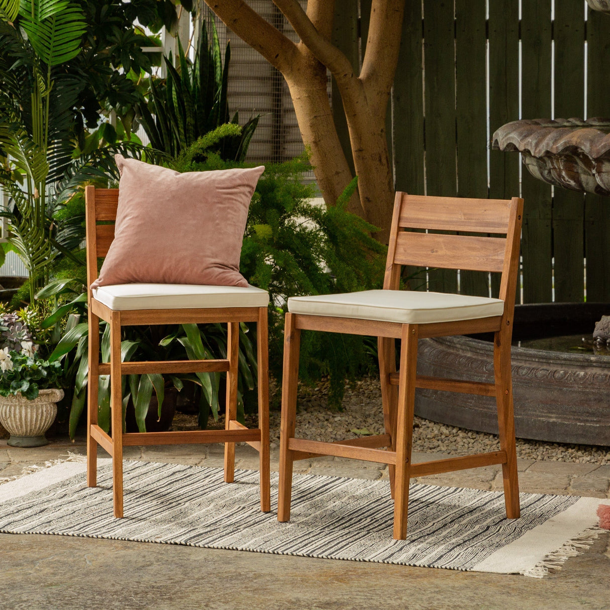 Acacia Wood Outdoor Counter Stools, Set of 2