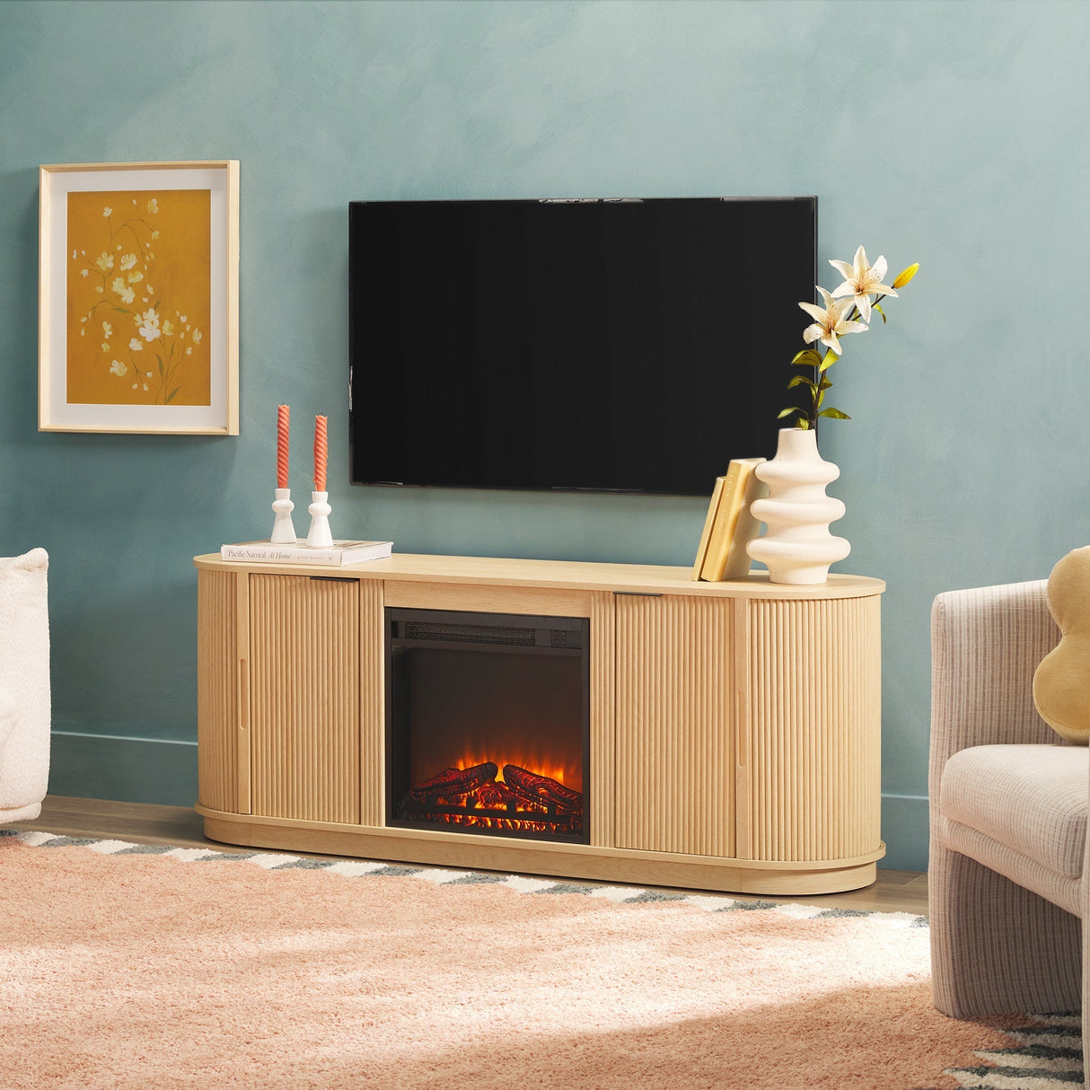 Adeline Modern Reeded Fireplace TV Stand