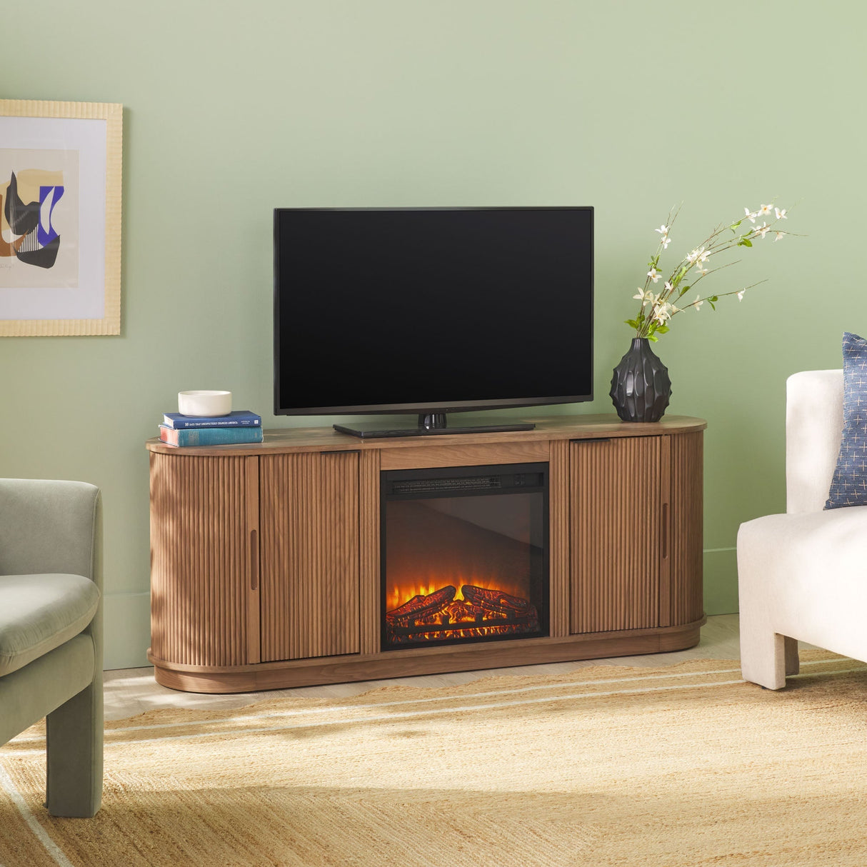 Adeline Modern Reeded Fireplace TV Stand