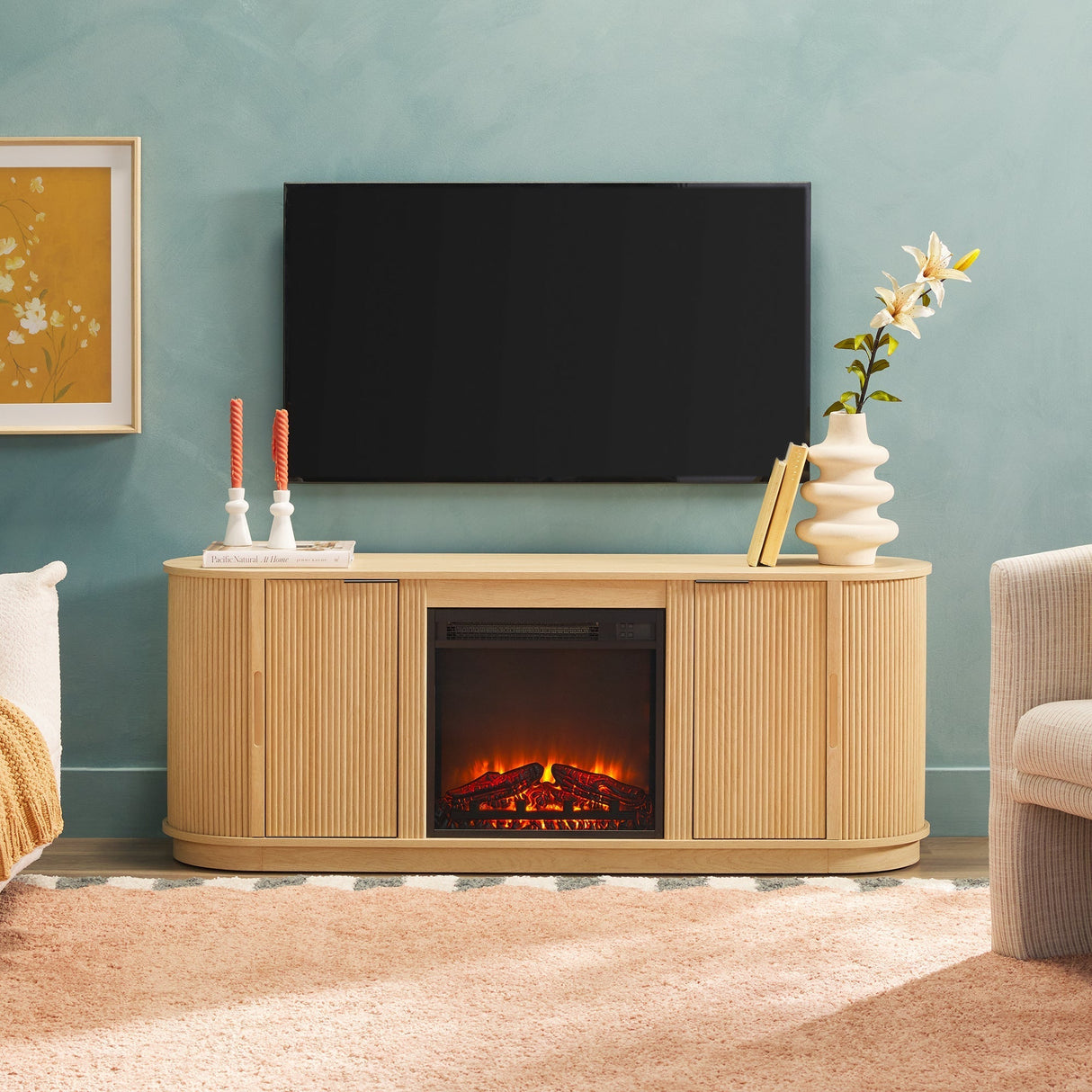 Adeline Modern Reeded Fireplace TV Stand