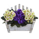 African Violet Artificial Plant in Wooden Bench Planter