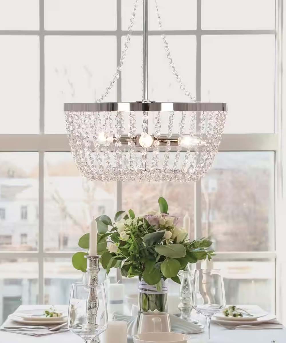 Alsy 16"W 4-Lights Bling Polished Nickel Pendant Chandelier with Crystal Glass Beads