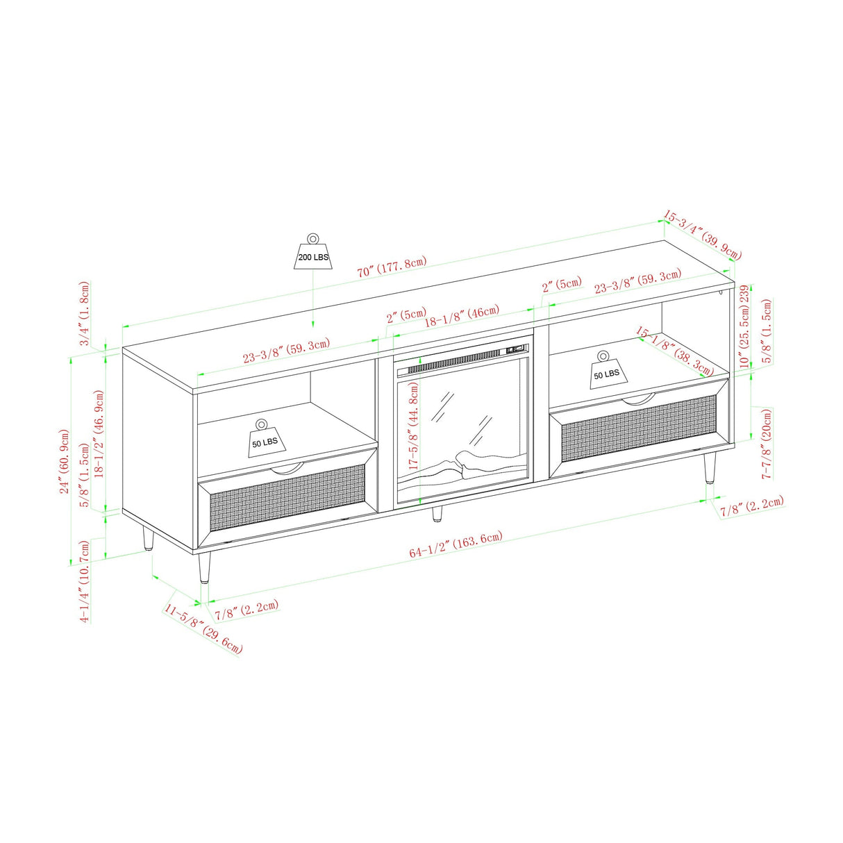 Amara Rattan Fireplace TV Console Stand