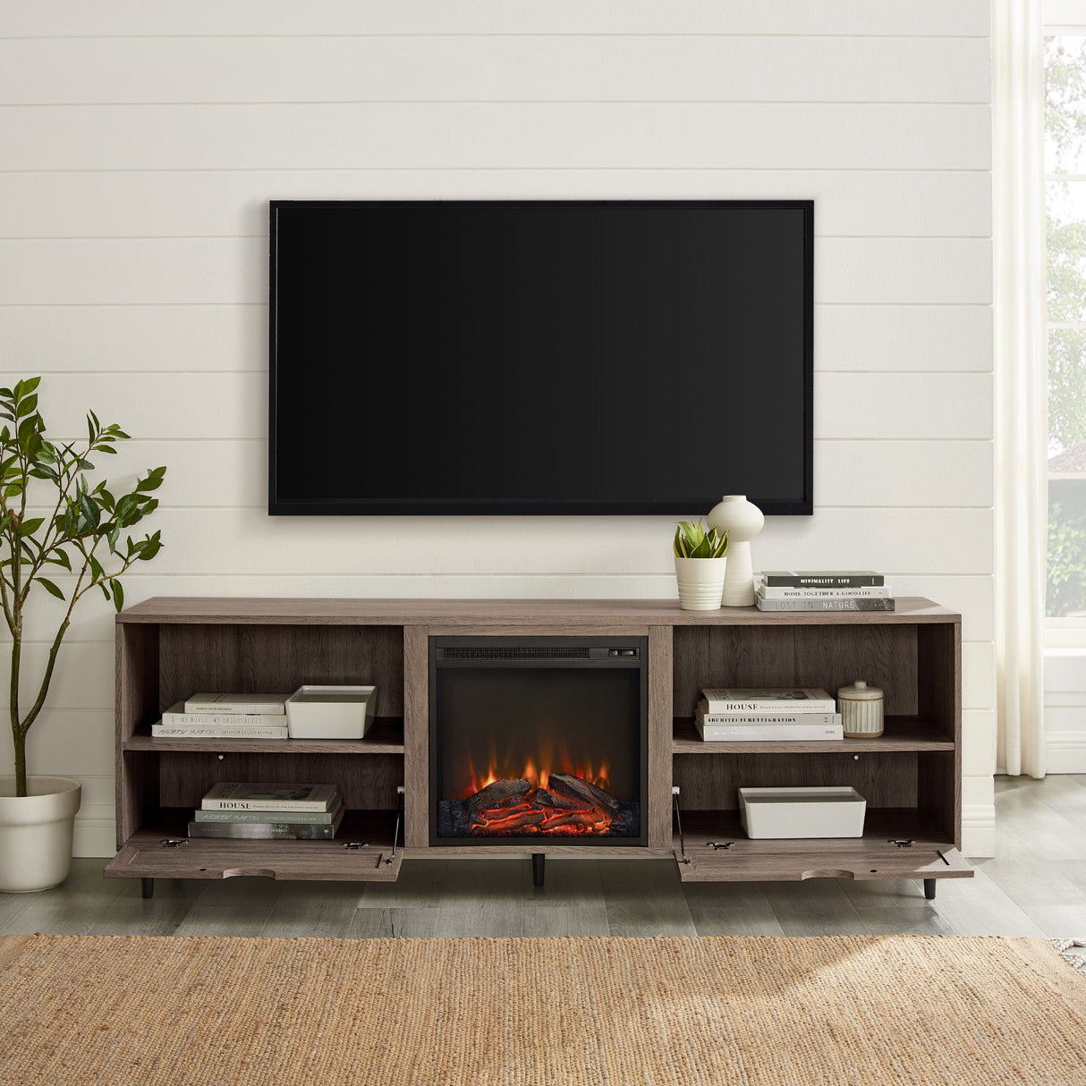 Amara Rattan Fireplace TV Console Stand