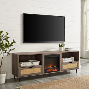 Amara Rattan Fireplace TV Console Stand