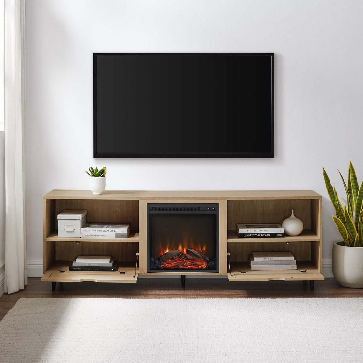 Amara Rattan Fireplace TV Console Stand