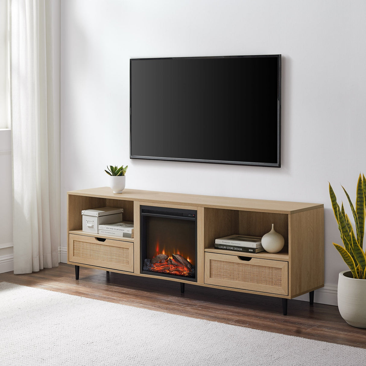 Amara Rattan Fireplace TV Console Stand