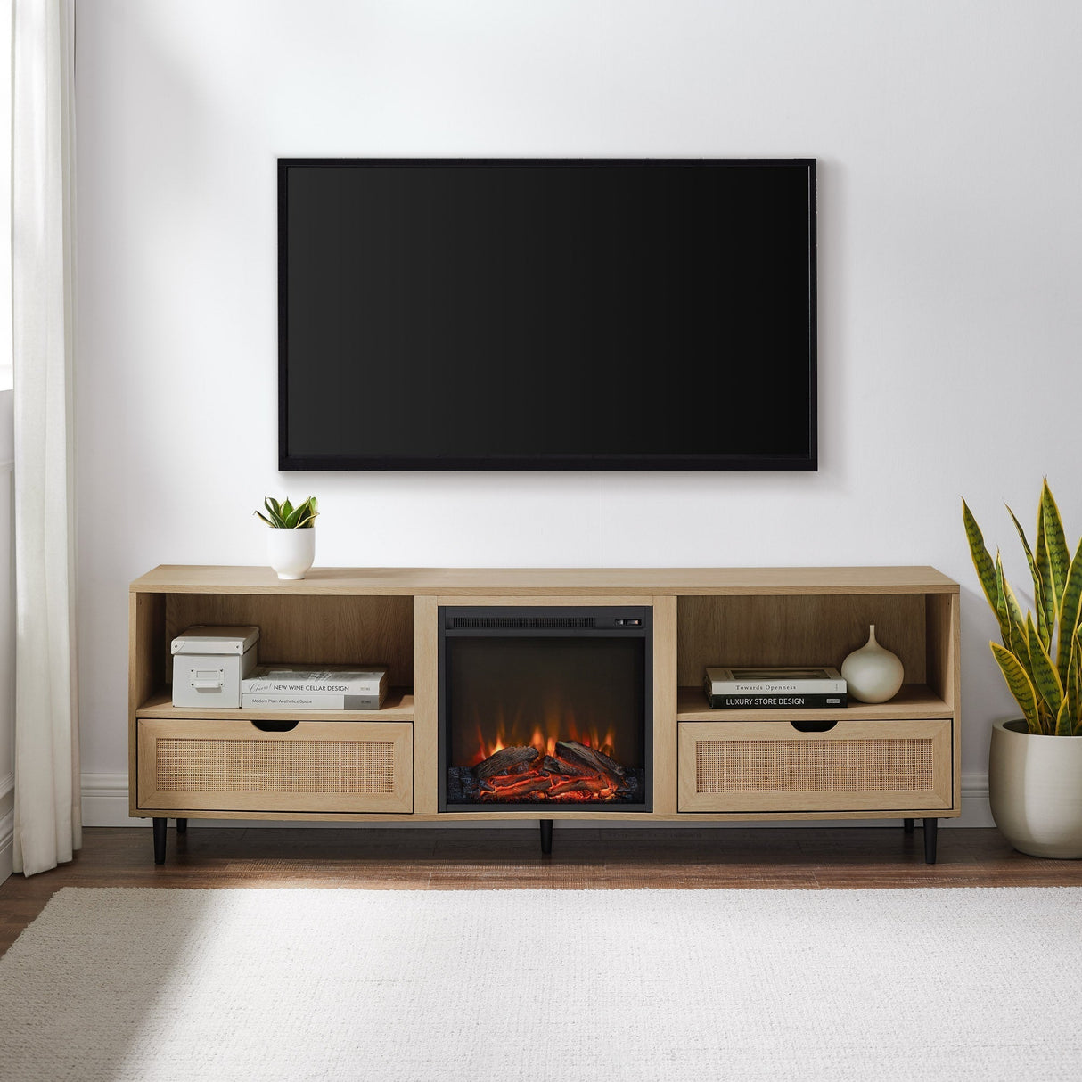 Amara Rattan Fireplace TV Console Stand