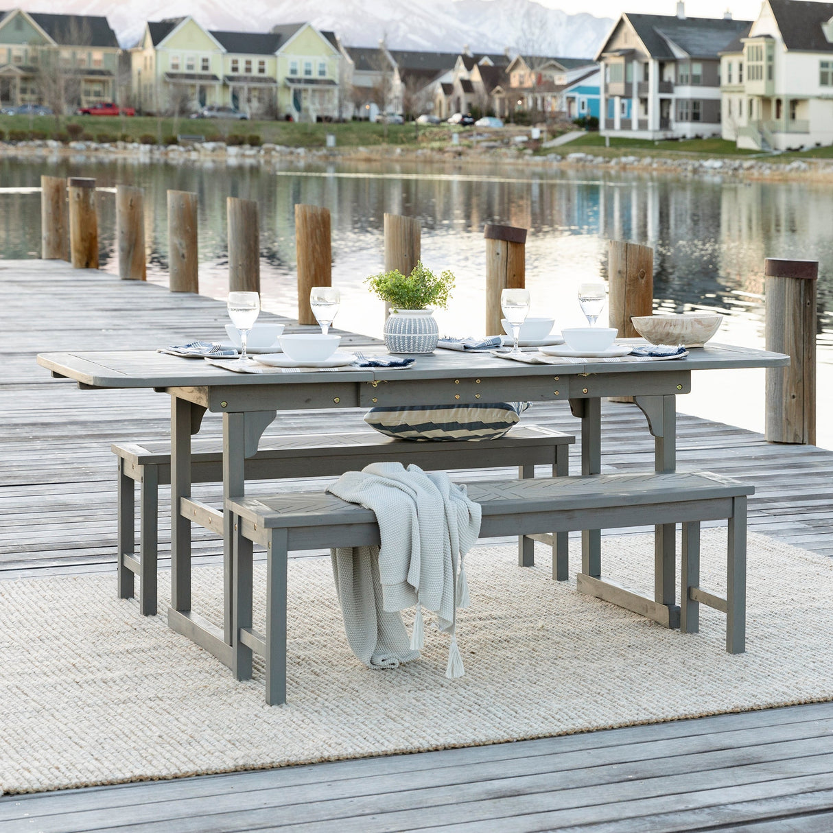 Ambrose Extendable Outdoor Patio 3-Piece Dining Set