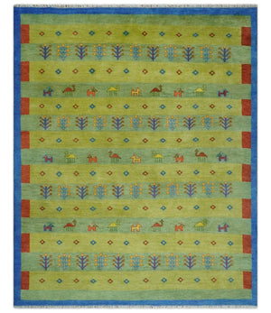Animal and Tree Life Green, Blue and Rust Hand knotted Traditional Multi Size Wool Area Rug, Kids, Living Room and Bedroom Rug