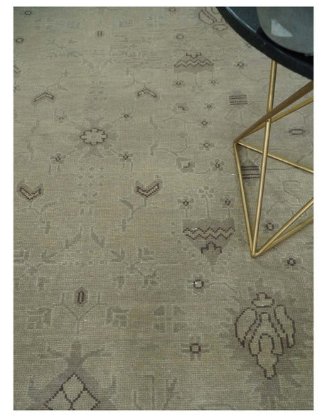 Antique 8x10 Hand Knotted Beige Traditional Vintage Persian Oushak Wool Rug | AC21810
