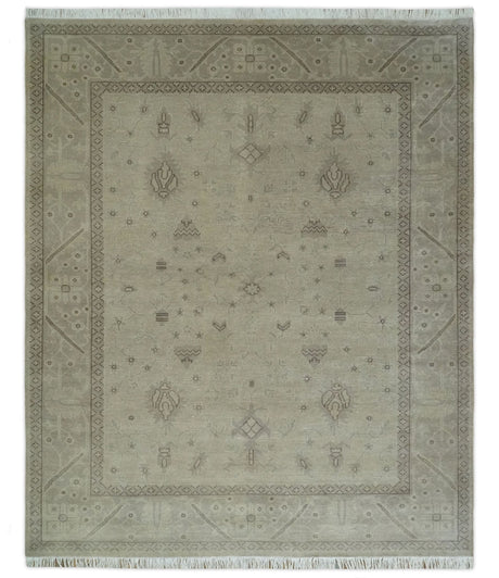 Antique 8x10 Hand Knotted Beige Traditional Vintage Persian Oushak Wool Rug | AC21810