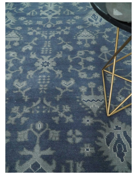 Antique 8x10 Hand Knotted Blue and Gray Traditional Vintage Persian Style Wool Rug | AC24810