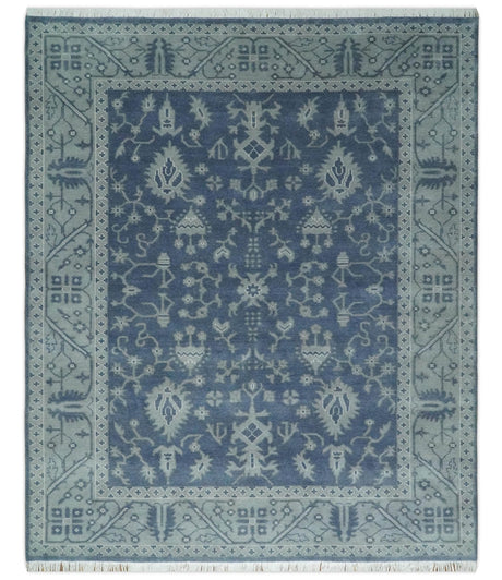 Antique 8x10 Hand Knotted Blue and Gray Traditional Vintage Persian Style Wool Rug | AC24810