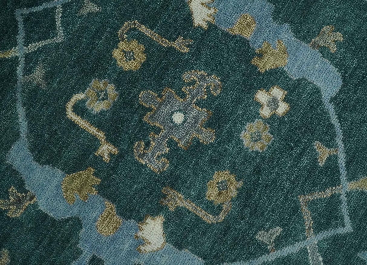 Antique 8x10 Hand Knotted Oriental Oushak Teal Green and Gray Wool Area Rug