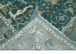 Antique 8x10 Hand Knotted Oriental Oushak Teal Green and Gray Wool Area Rug