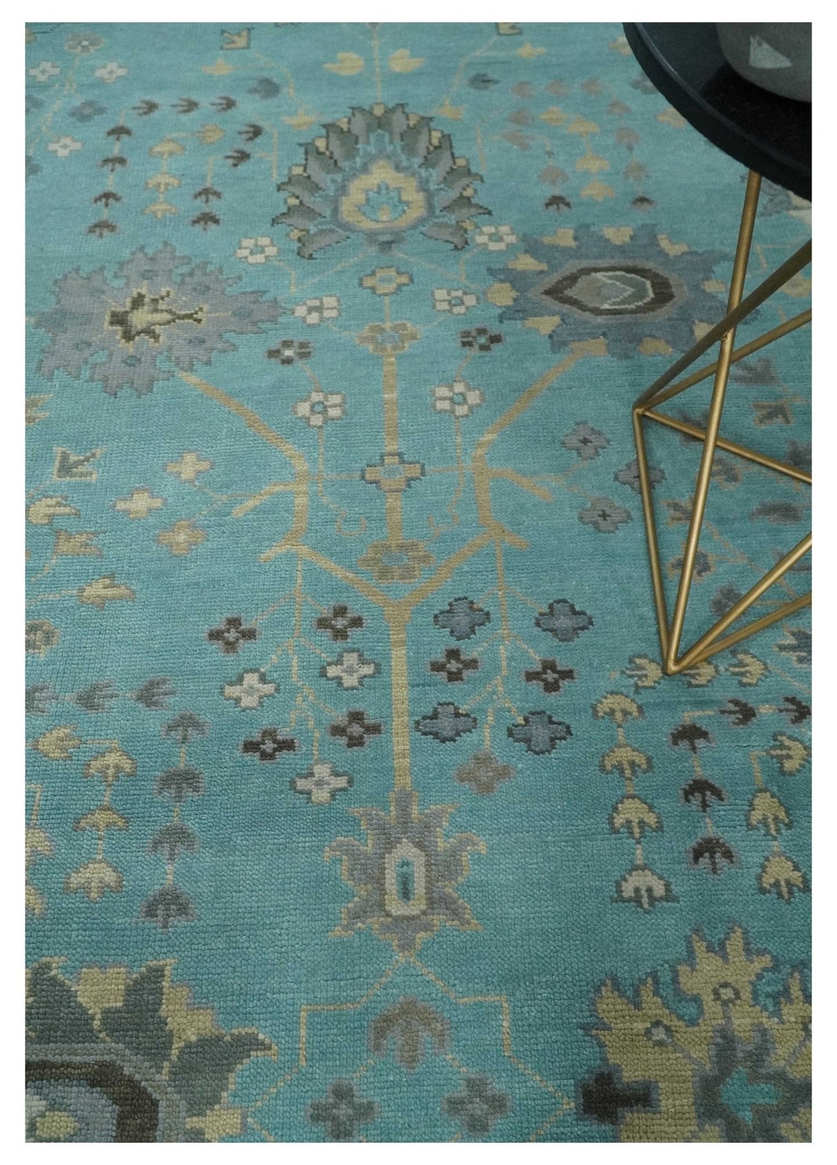 Antique Blue, Silver and Beige Hand Knotted Multi Size Traditional Floral Vintage Wool Area Rug