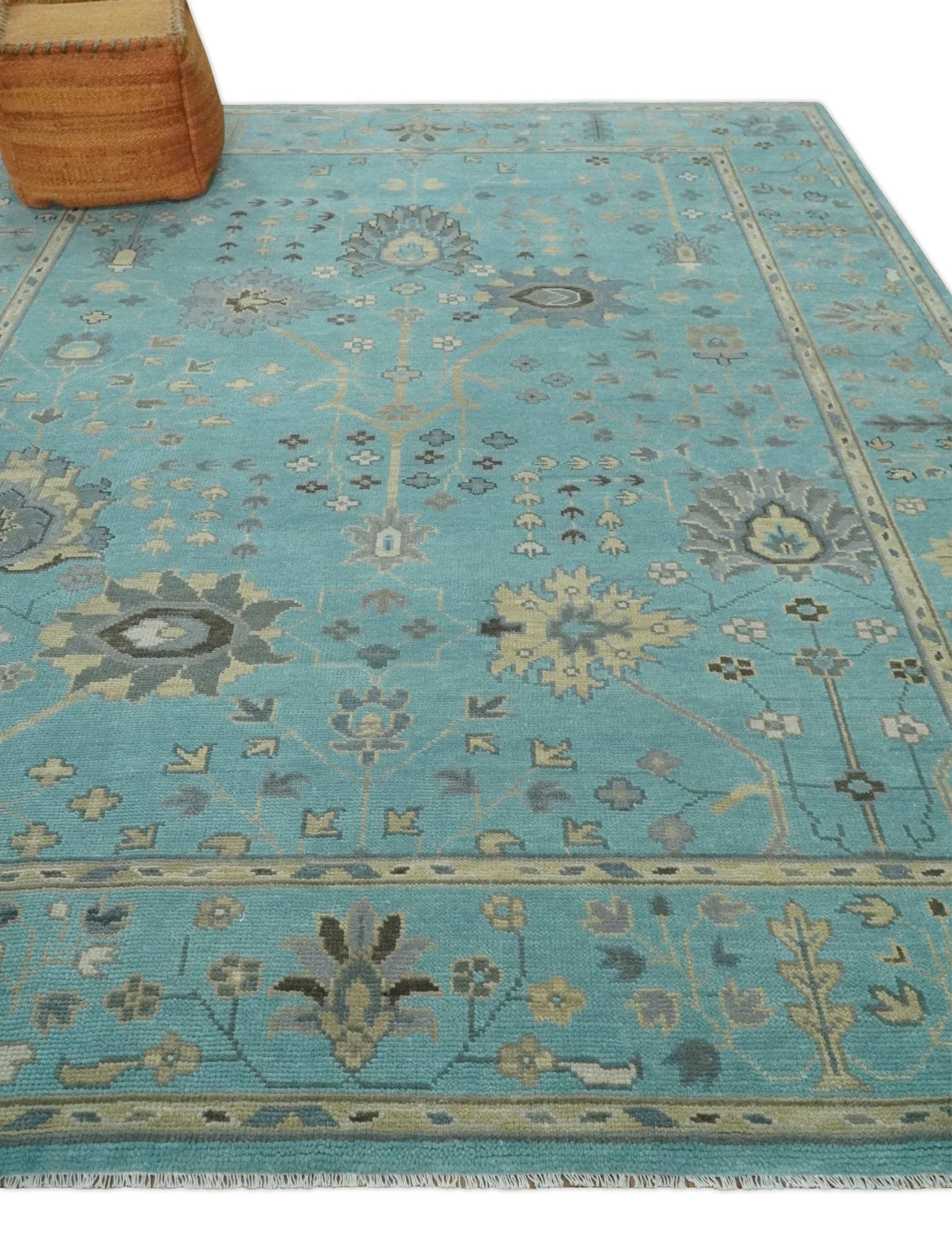 Antique Blue, Silver and Beige Hand Knotted Multi Size Traditional Floral Vintage Wool Area Rug