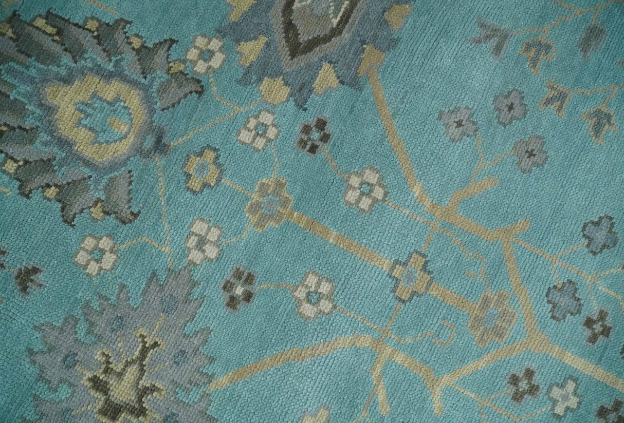 Antique Blue, Silver and Beige Hand Knotted Multi Size Traditional Floral Vintage Wool Area Rug