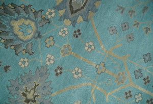 Antique Blue, Silver and Beige Hand Knotted Multi Size Traditional Floral Vintage Wool Area Rug
