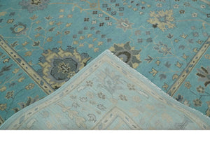 Antique Blue, Silver and Beige Hand Knotted Multi Size Traditional Floral Vintage Wool Area Rug
