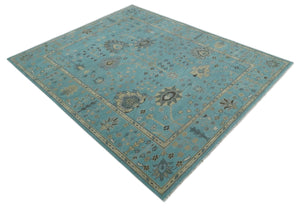 Antique Blue, Silver and Beige Hand Knotted Multi Size Traditional Floral Vintage Wool Area Rug